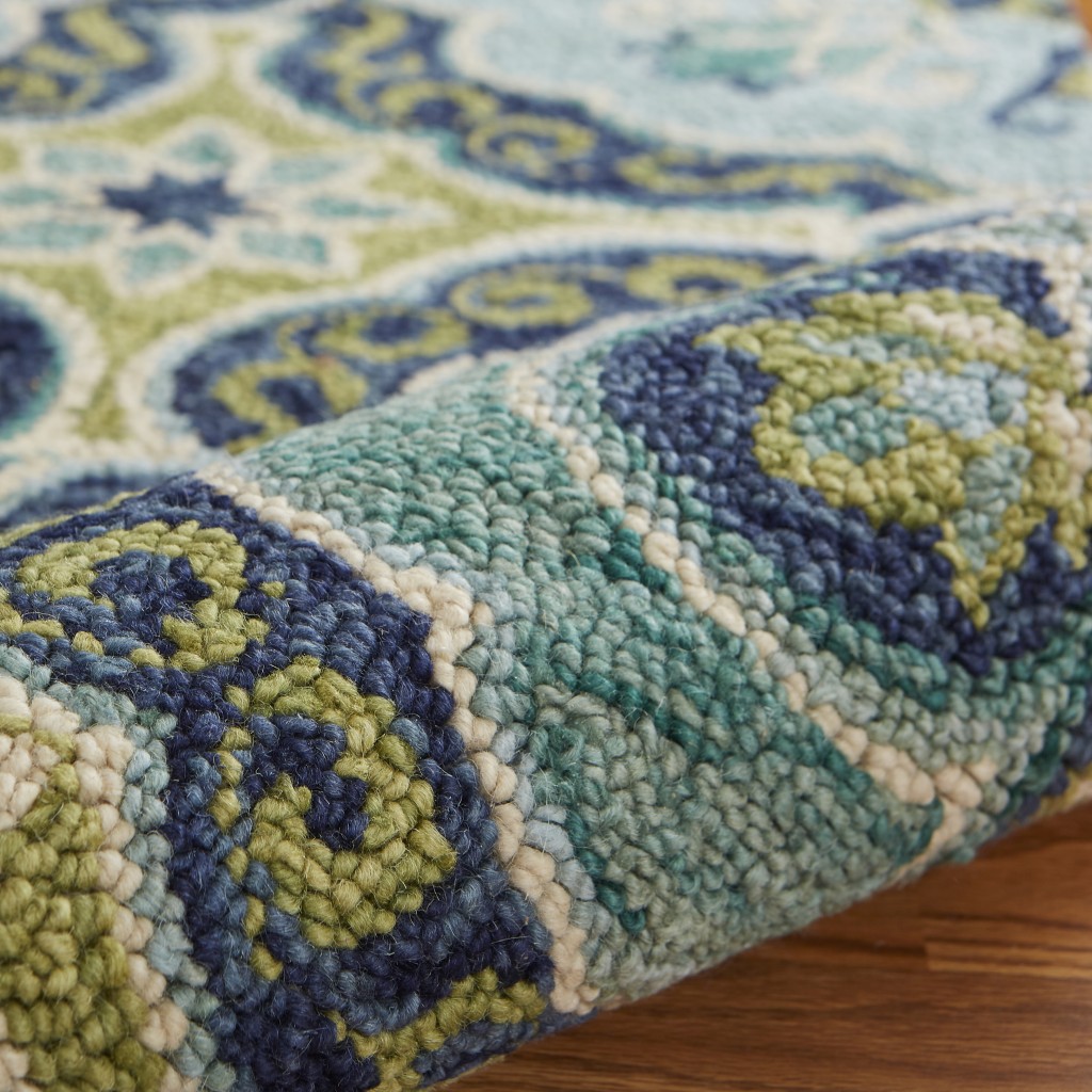 4" Round Green Floral Artwork Area Rug