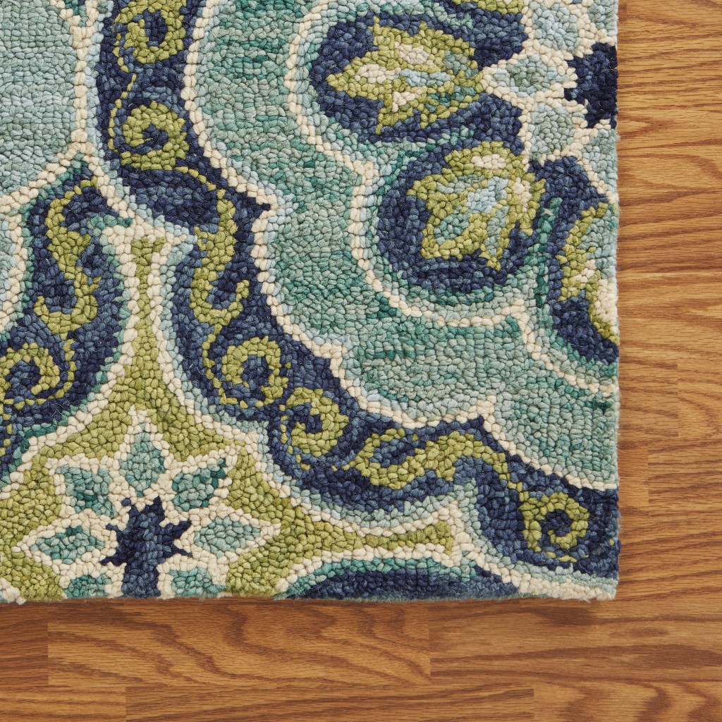 4" Round Green Floral Artwork Area Rug