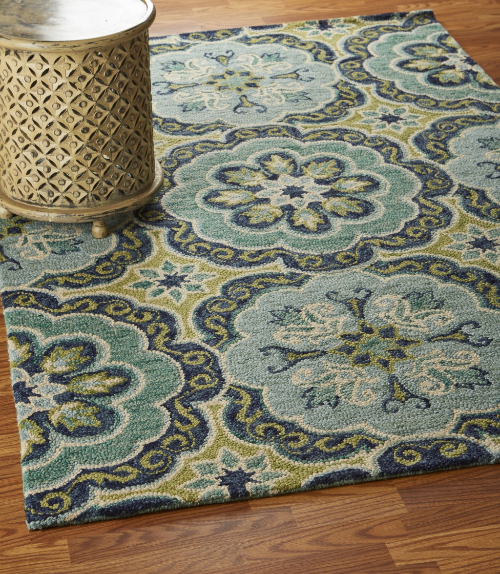 4" Round Green Floral Artwork Area Rug