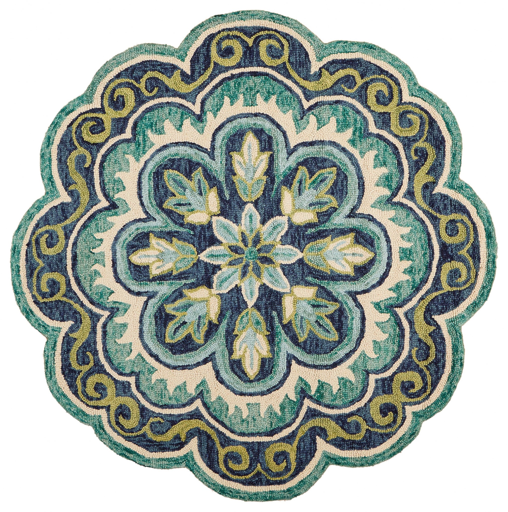 6" Green Round Wool Geometric Hand Tufted Area Rug