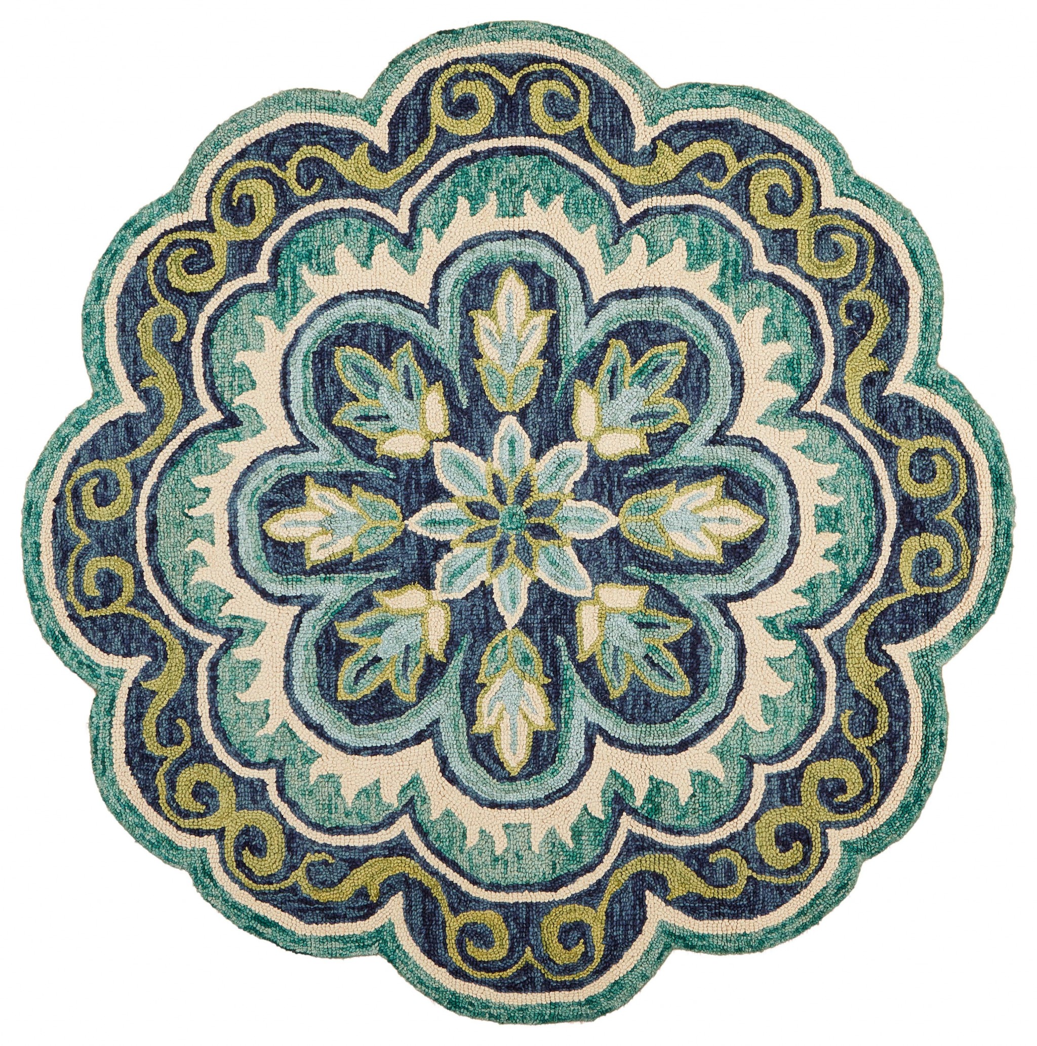 6' Green Round Wool Geometric Hand Tufted Area Rug-393656-1