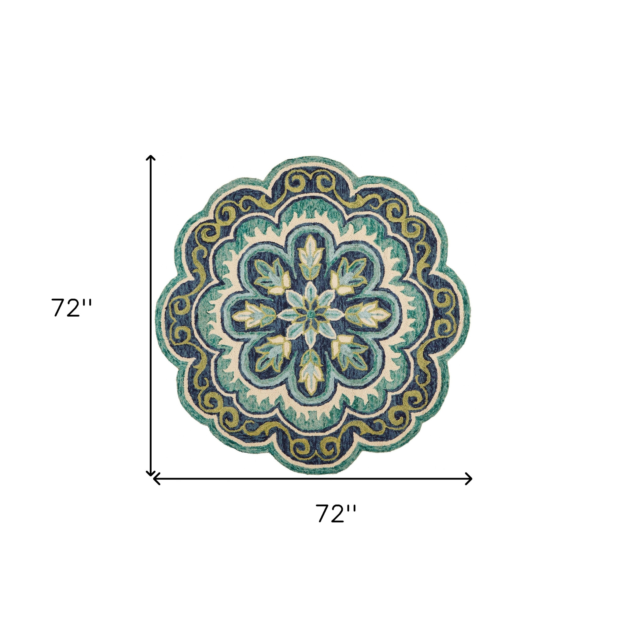 6" Green Round Wool Geometric Hand Tufted Area Rug