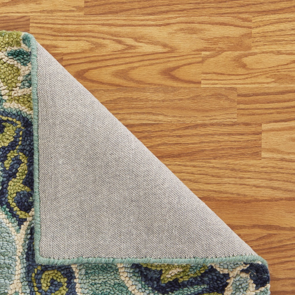 6" Green Round Wool Geometric Hand Tufted Area Rug