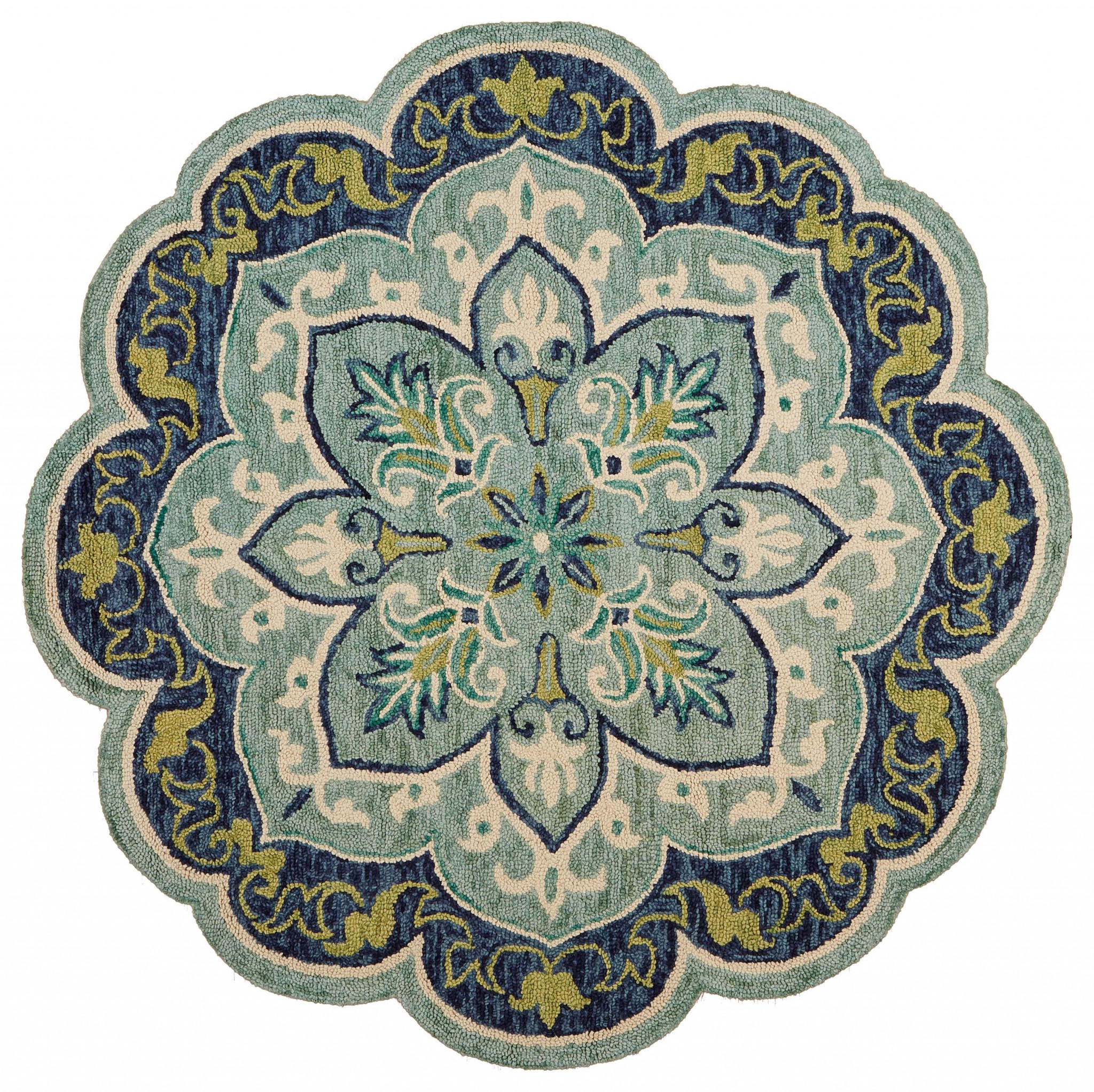 4" Round Blue Ornate Medallion Area Rug