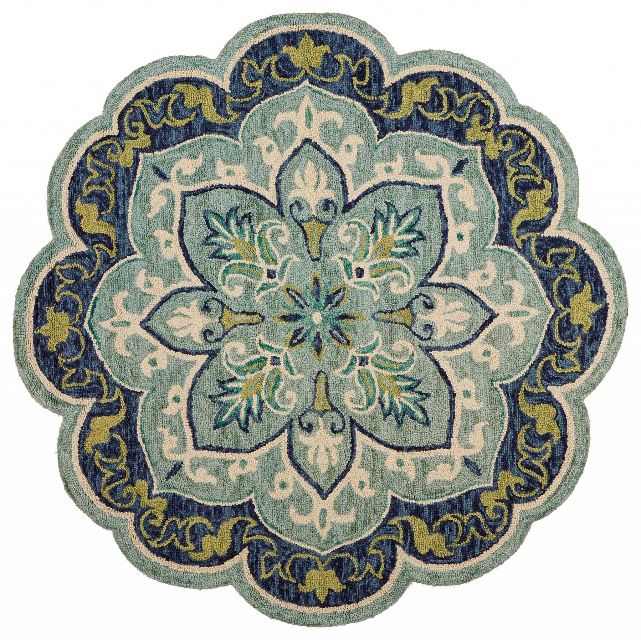 4’ Round Blue Ornate Medallion Area Rug-393657-1