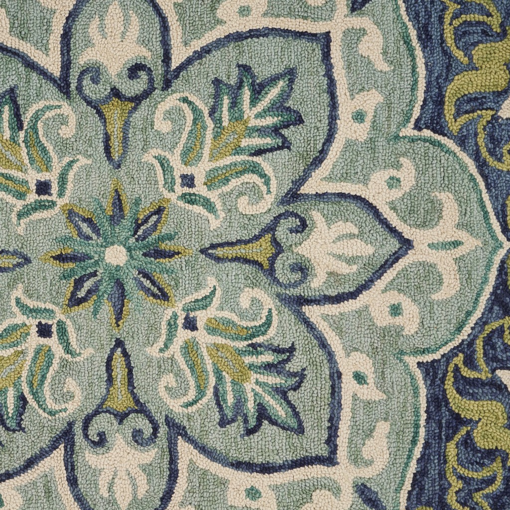 4" Round Blue Ornate Medallion Area Rug