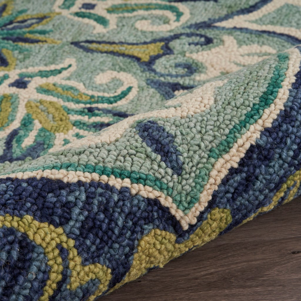 4" Round Blue Ornate Medallion Area Rug