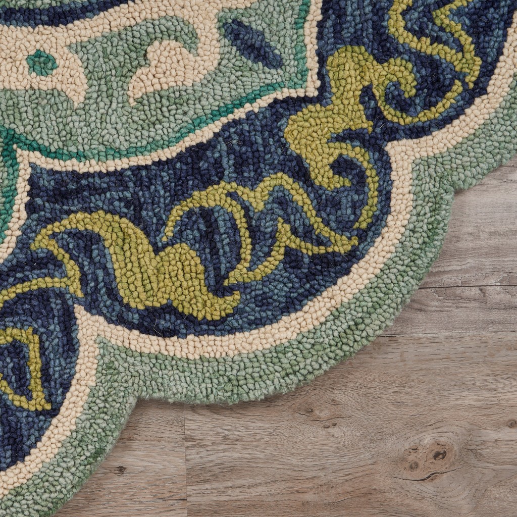 4" Round Blue Ornate Medallion Area Rug