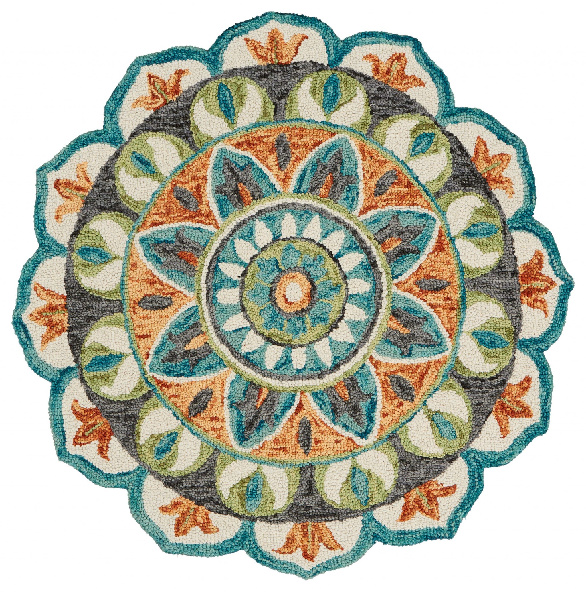 4’ Round Blue And Orange Medallion Area Rug-393663-1