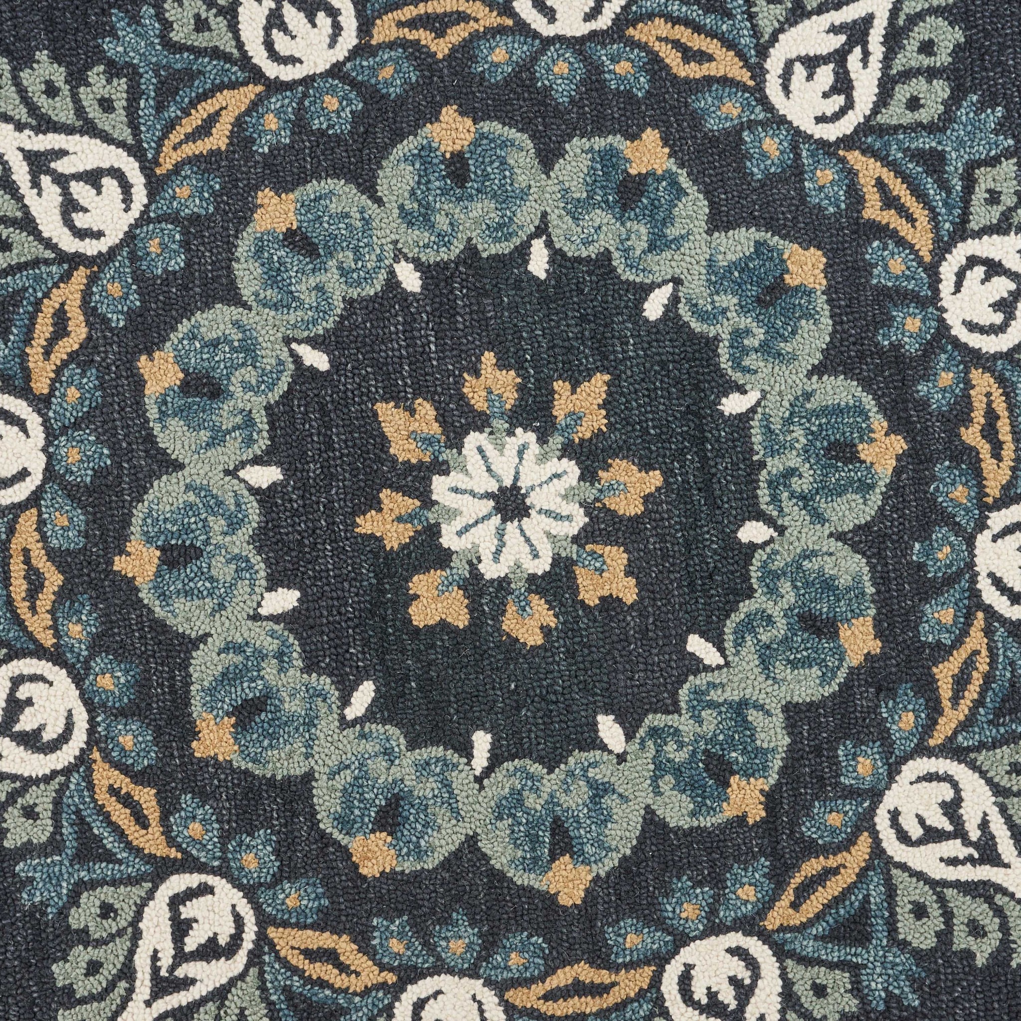 4" Round Black Floral Paradise Area Rug