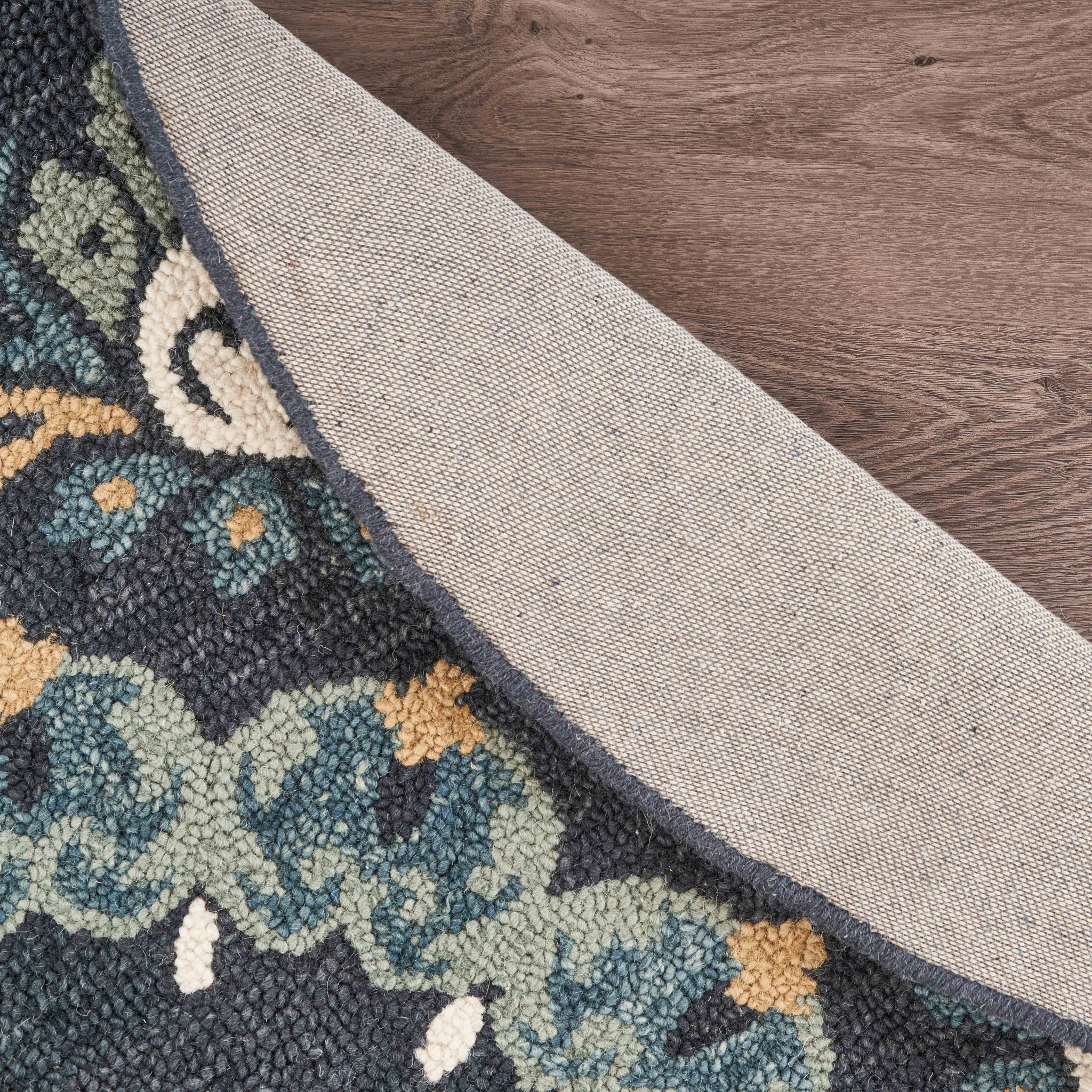 4" Round Black Floral Paradise Area Rug