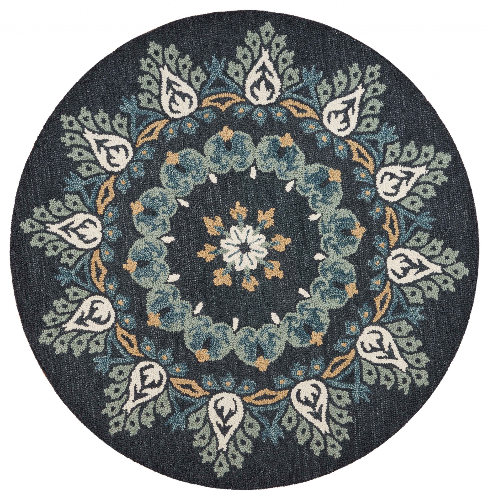 6’ Round Black Floral Paradise Area Rug-393680-1