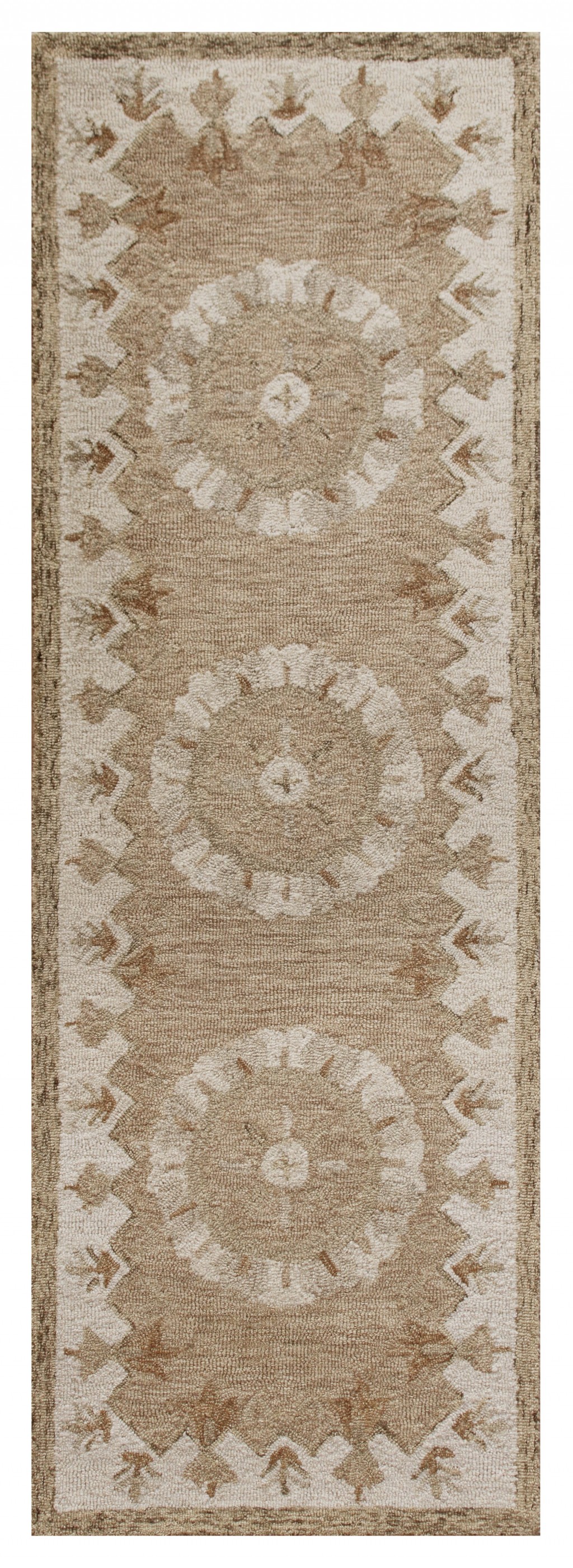 2’ X 7’ Tan Retro Modern Medallion Runner Rug-393716-1