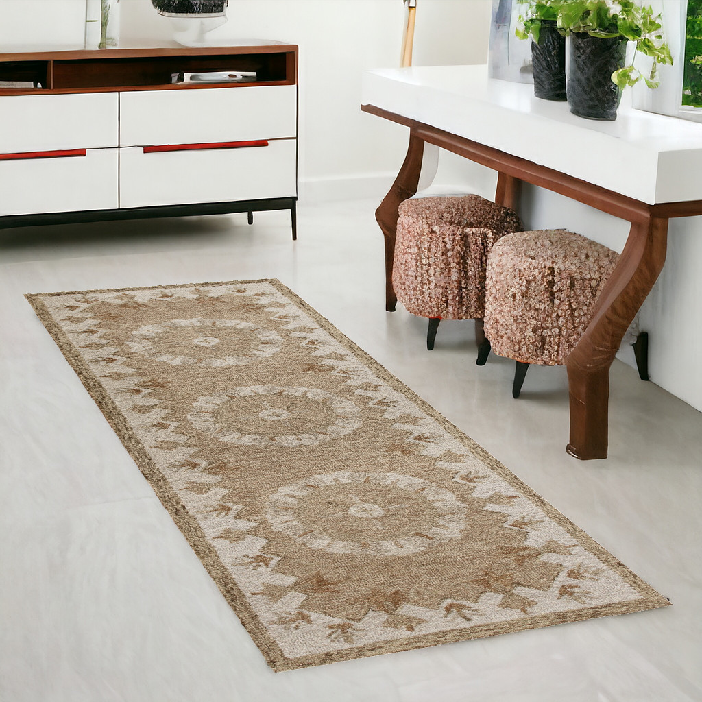 2' X 7' Tan Retro Modern Medallion Runner Rug-393716-1