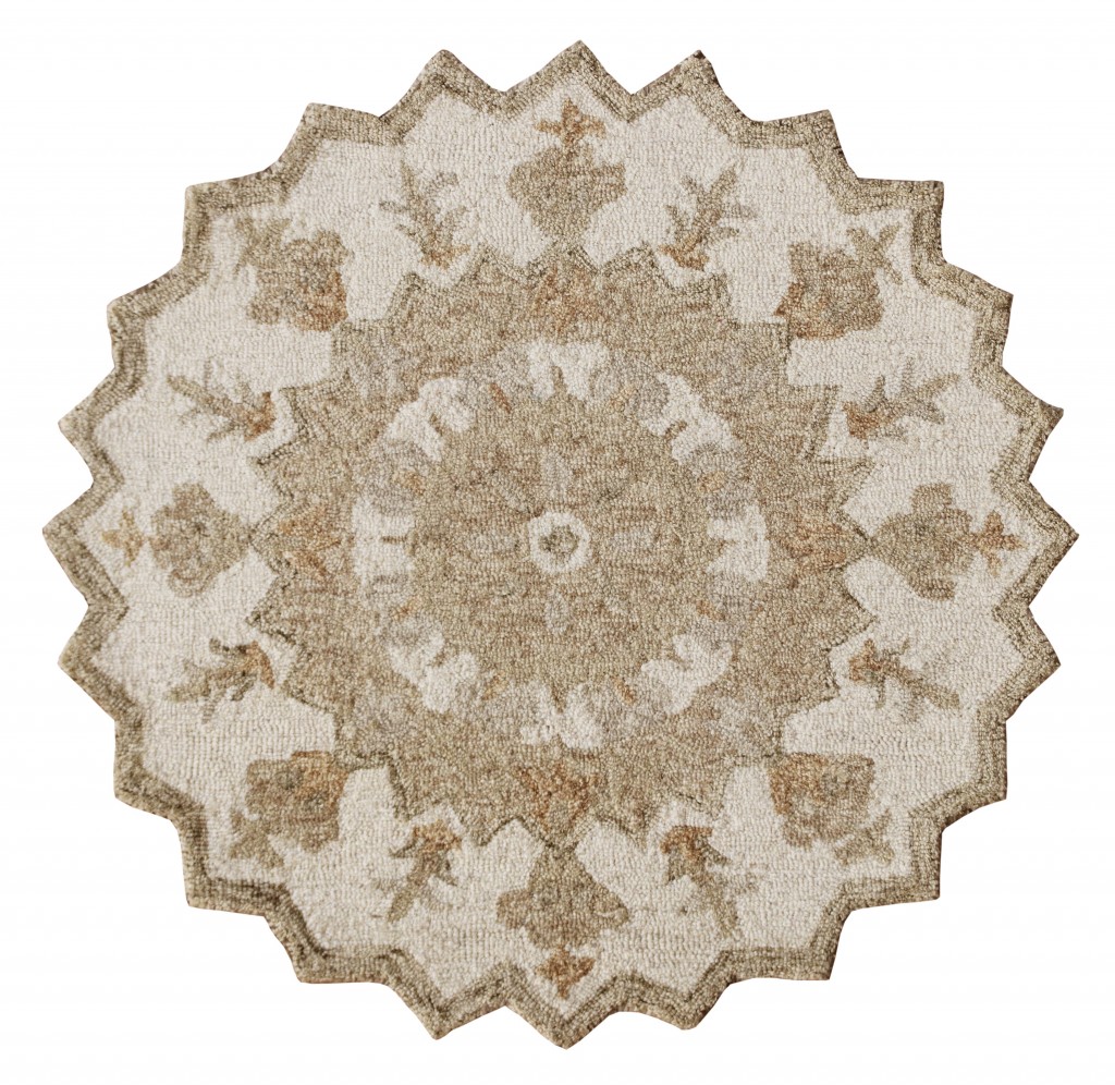 3’ Round Tan Retro Modern Medallion Area Rug-393717-1