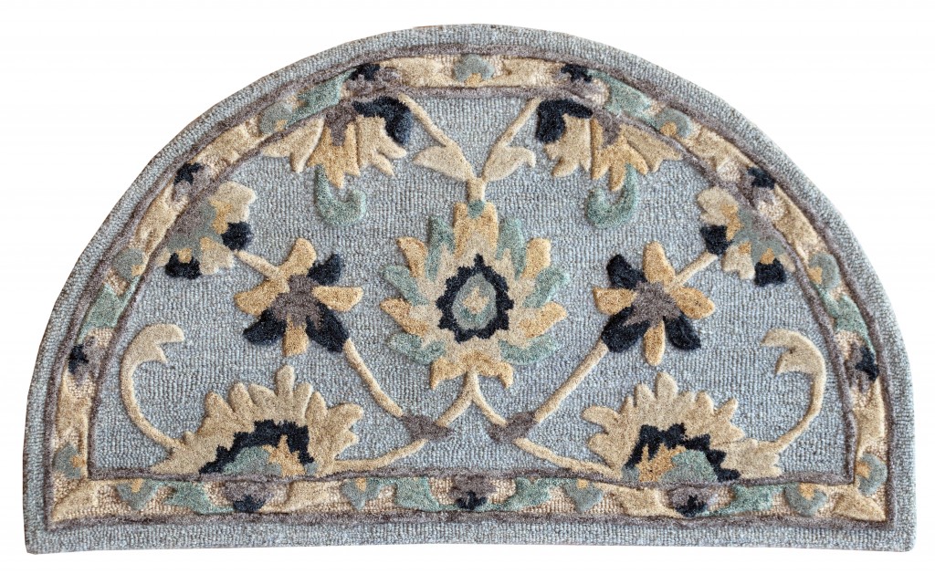 2’ X 4’ Blue And Beige Floral Hearth Rug-393726-1