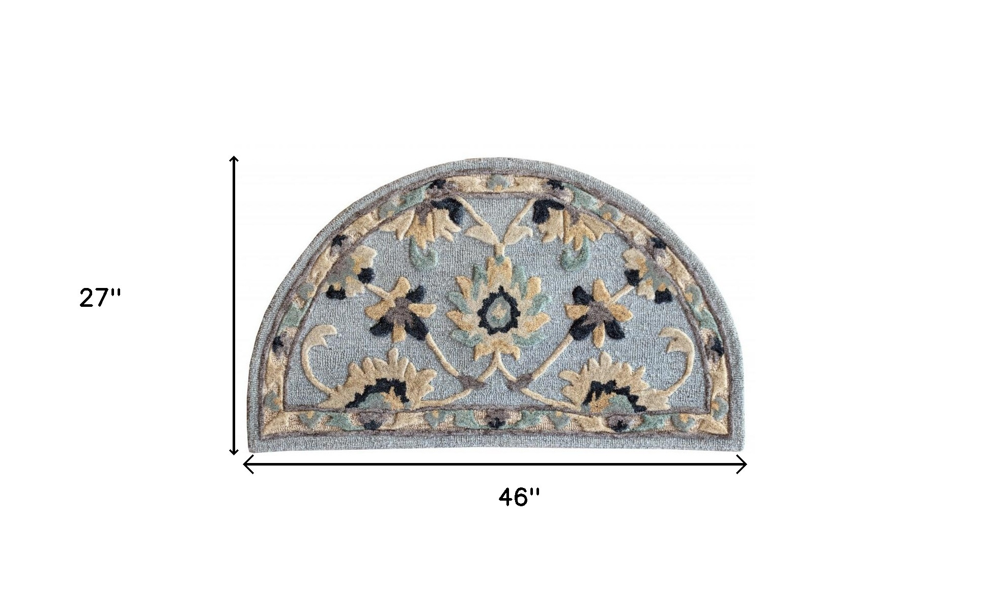 2" X 4" Blue And Beige Floral Hearth Rug