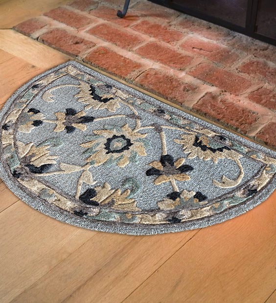 2" X 4" Blue And Beige Floral Hearth Rug