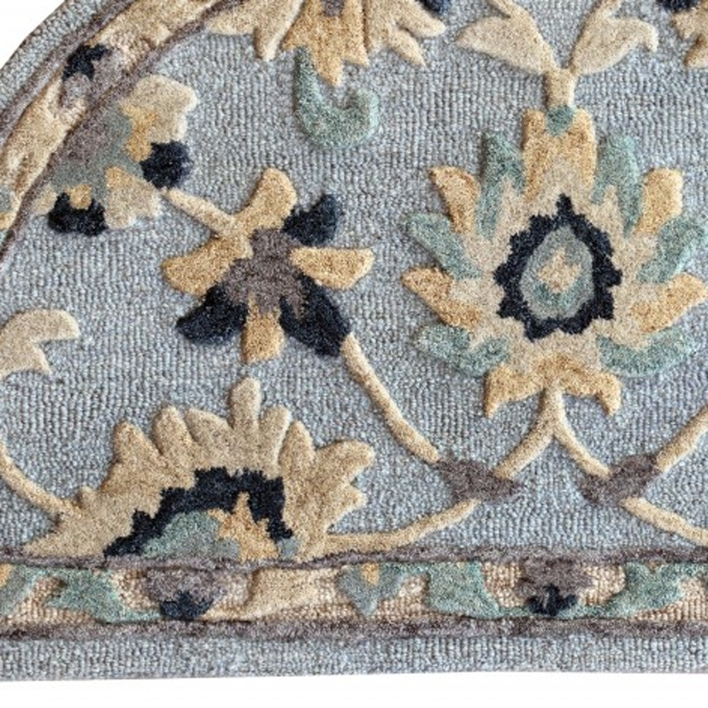 2" X 4" Blue And Beige Floral Hearth Rug