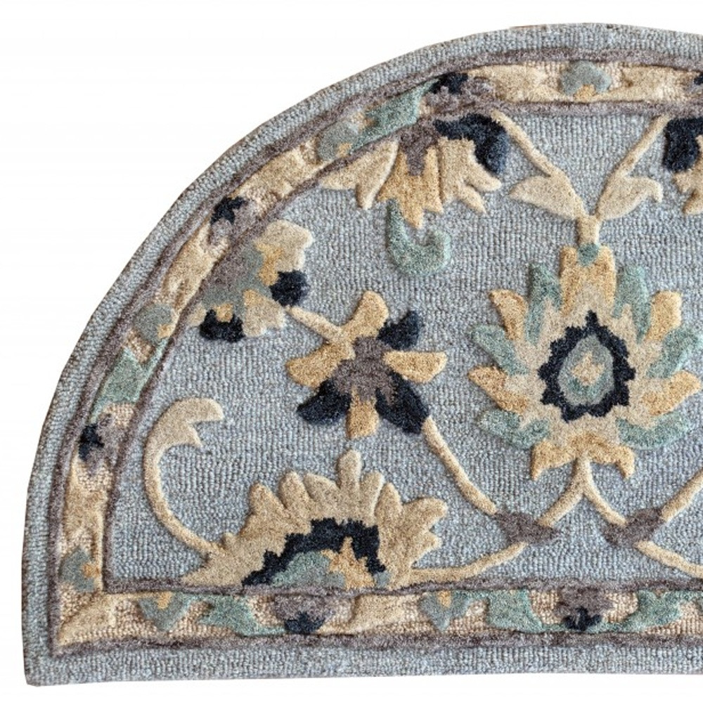 2" X 4" Blue And Beige Floral Hearth Rug