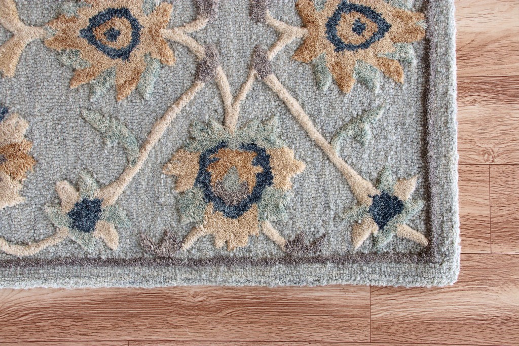 2" X 7" Blue And Beige Floral Runner Rug