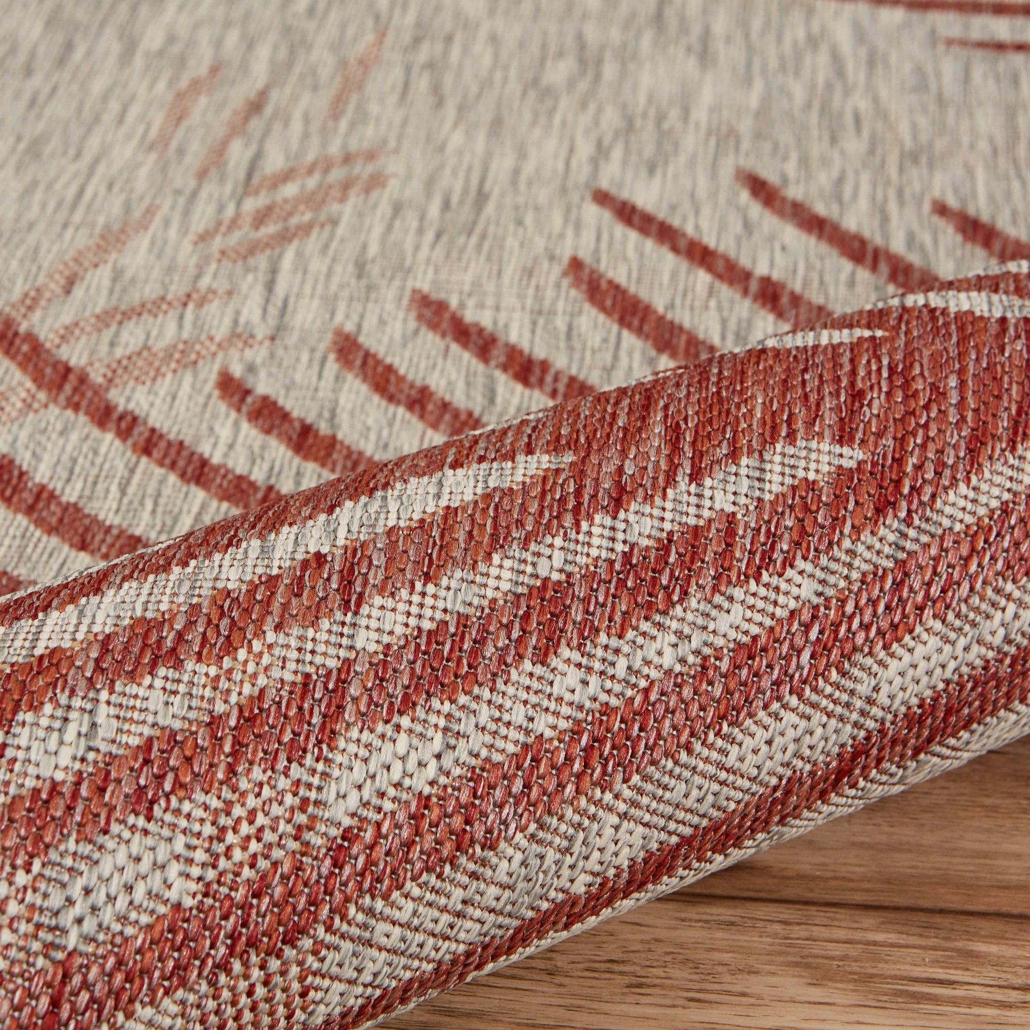8 x 9 Red Palm Leaves Indoor Outdoor Area Rug