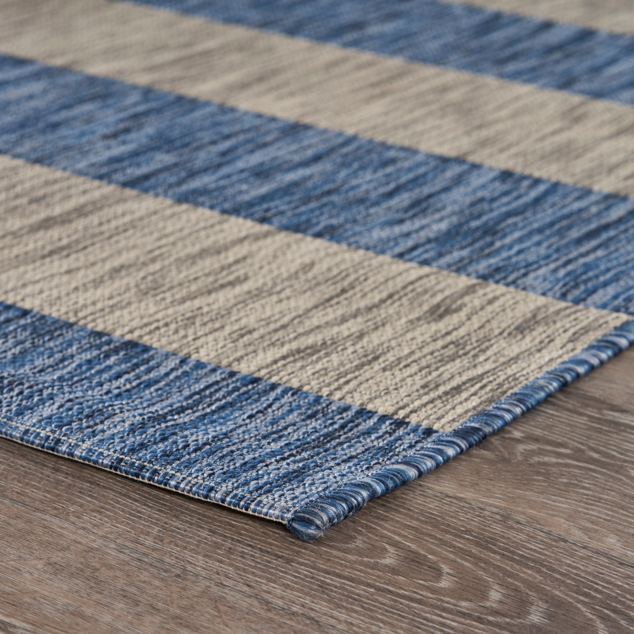 2 x 3 Navy Stripes Indoor Outdoor Scatter Rug