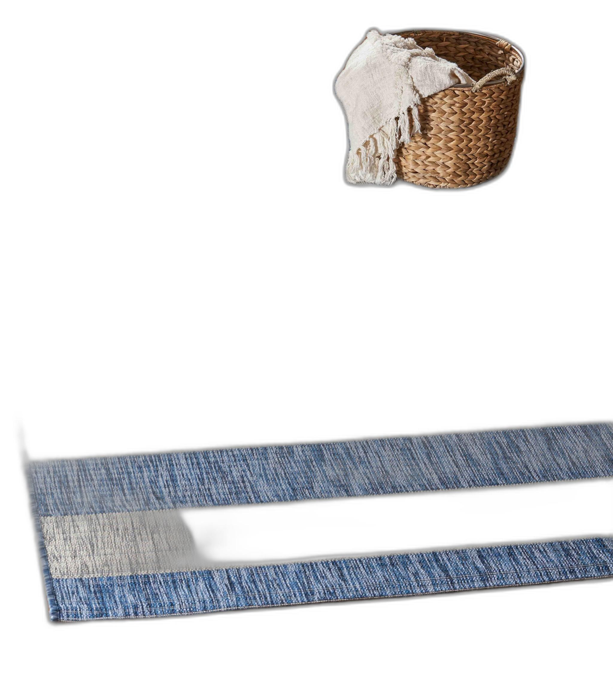 5' X 7' Blue And Gray Striped Indoor Outdoor Area Rug-393760-1