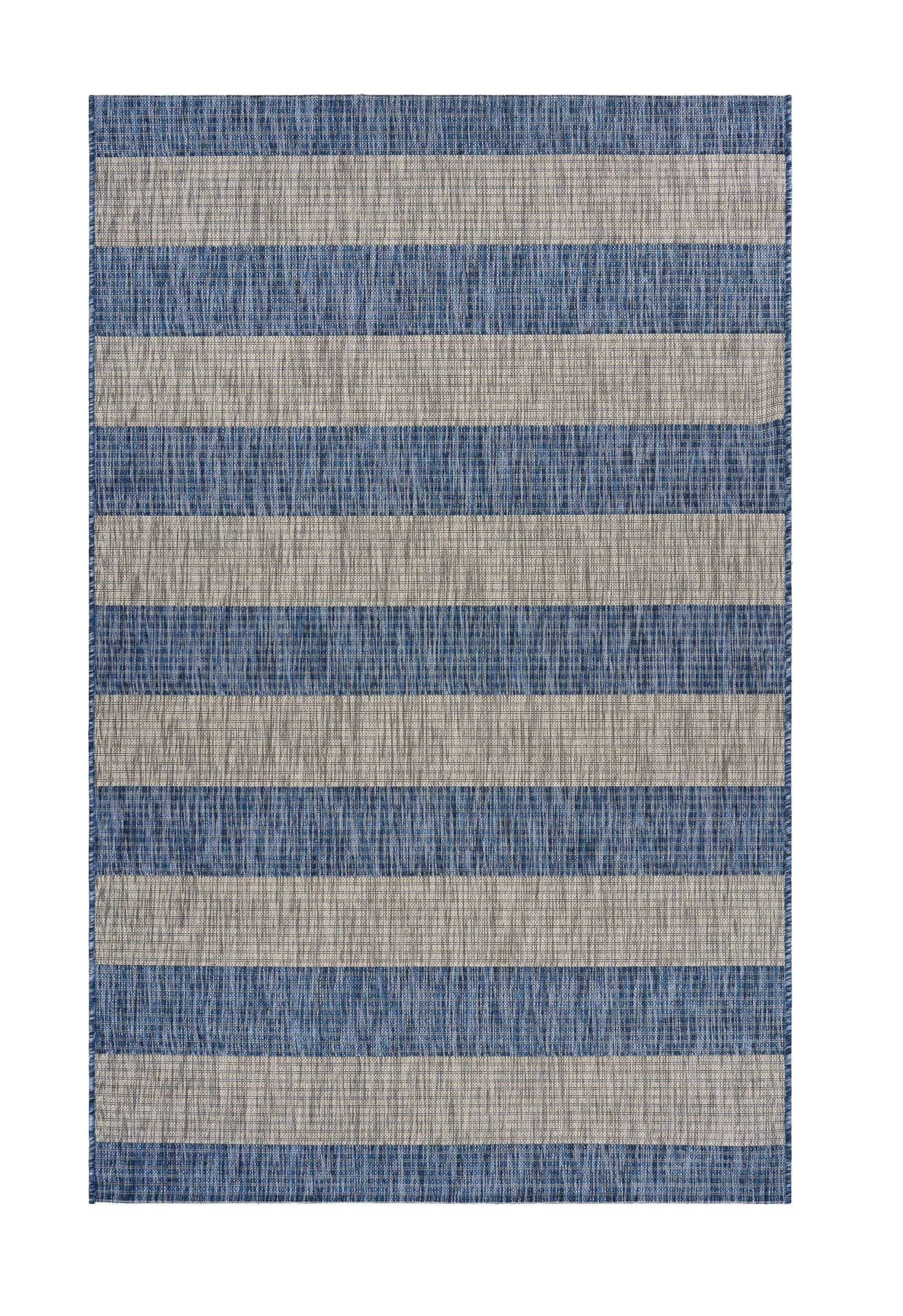 8' X 10' Blue And Gray Striped Indoor Outdoor Area Rug-393761-1