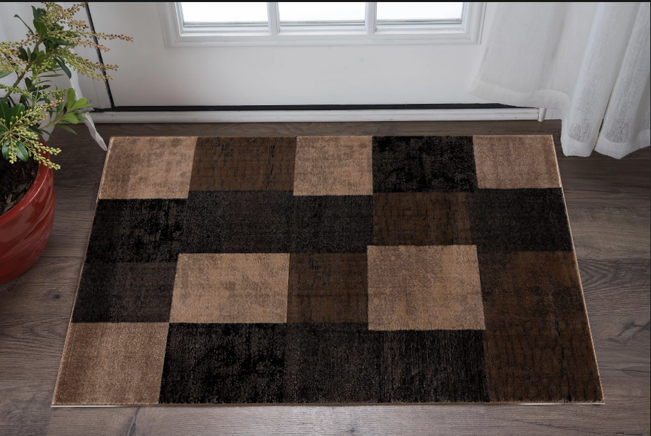 2' X 4' Brown Checkered Dhurrie Area Rug-393780-1