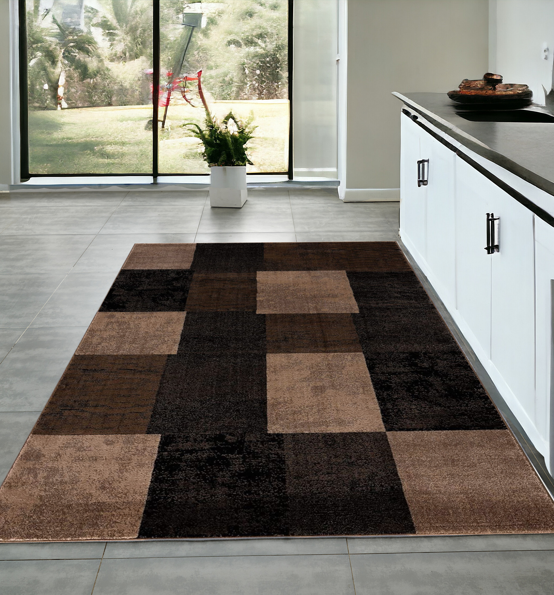 4' X 6' Brown Checkered Power Loom Area Rug-393786-1