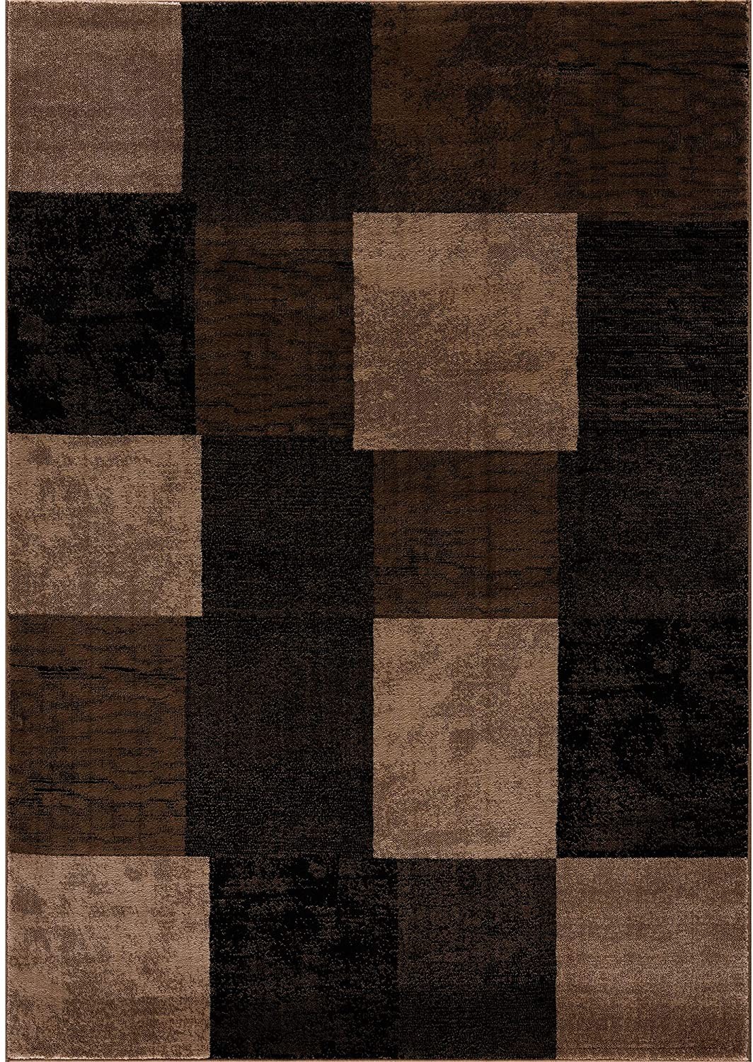 4' X 6' Brown Checkered Power Loom Area Rug-393786-1