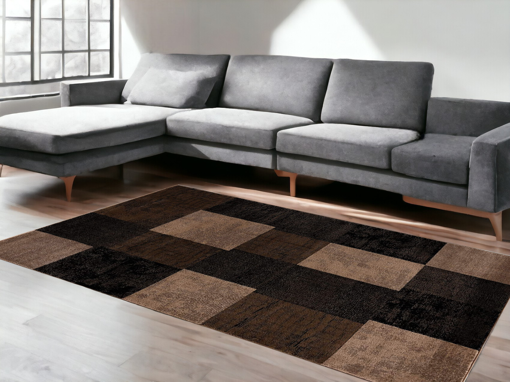 5' X 7' Brown Checkered Dhurrie Area Rug-393787-1