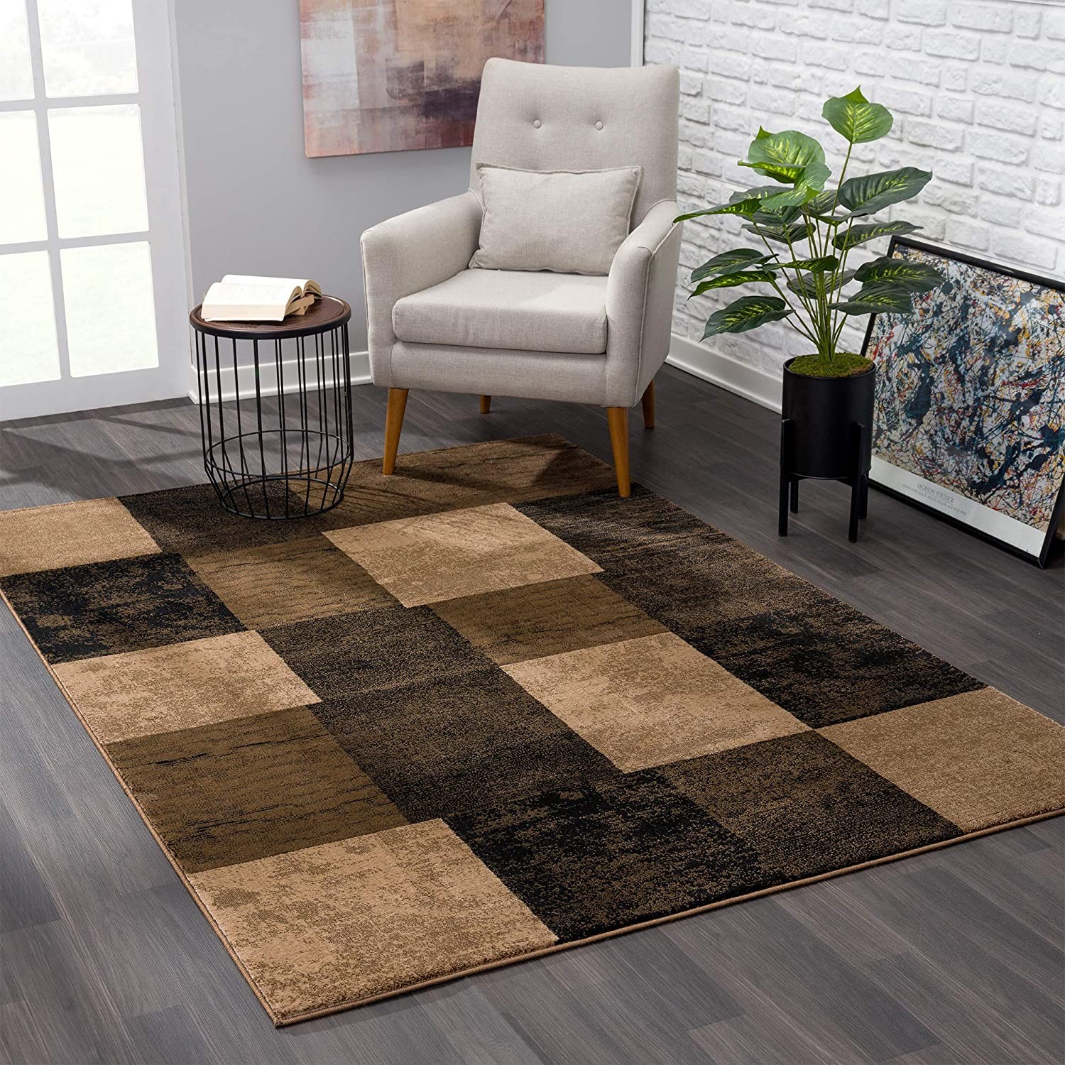 6' X 9' Brown Checkered Dhurrie Area Rug-393788-1