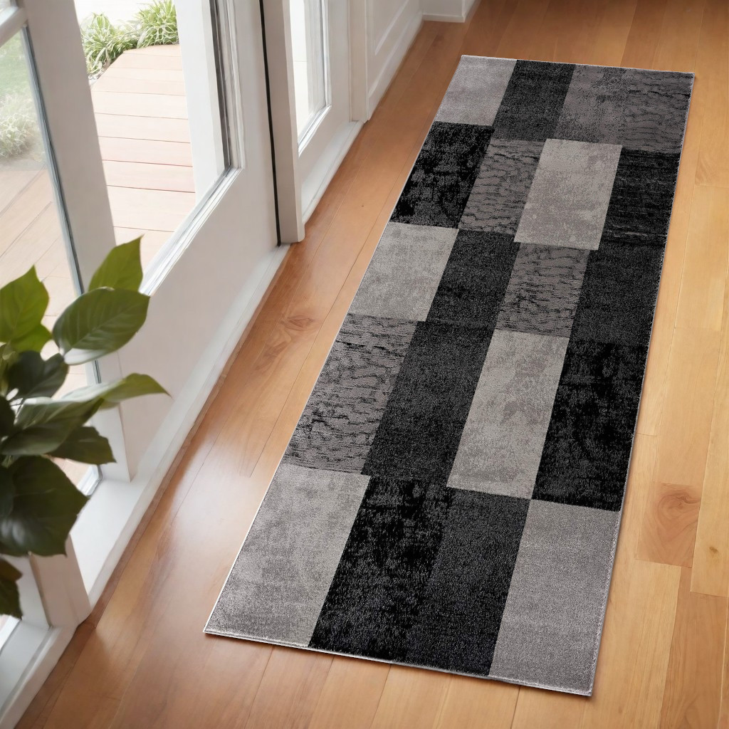 2’ X 6’ Gray Geometric Blocks Area Rug-393798-1