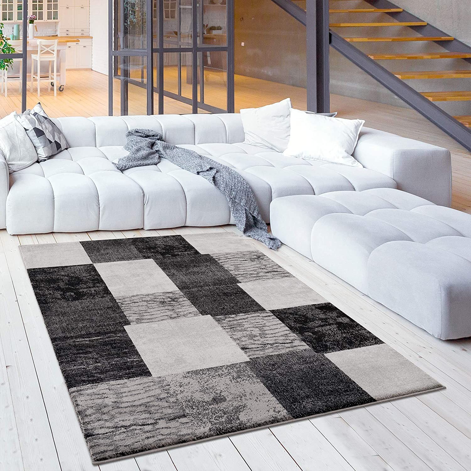 5" X 7" Gray Checkered Dhurrie Area Rug