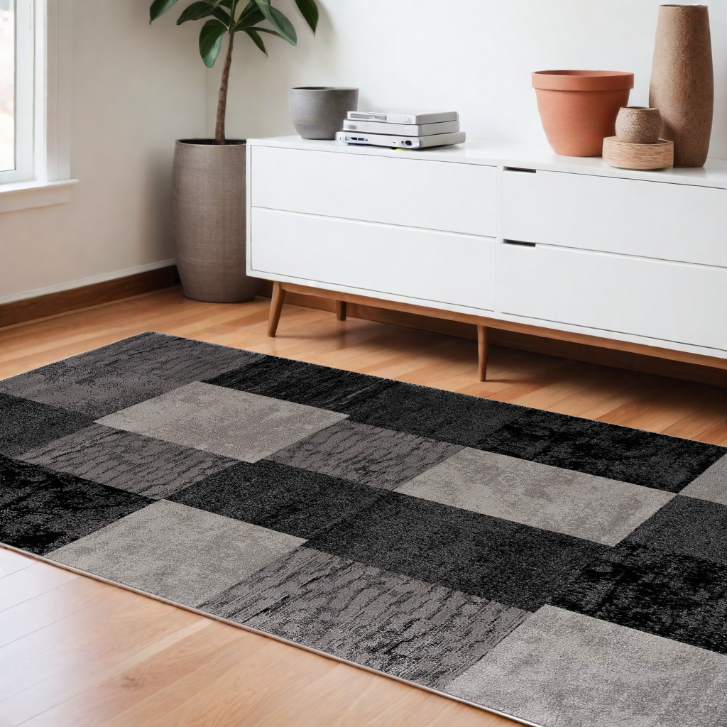 6" X 9" Gray Checkered Dhurrie Area Rug