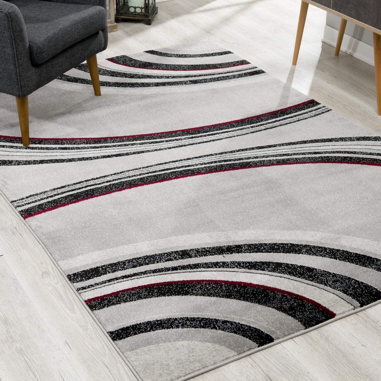 8" Gray and Black Geometric Power Loom Runner Rug