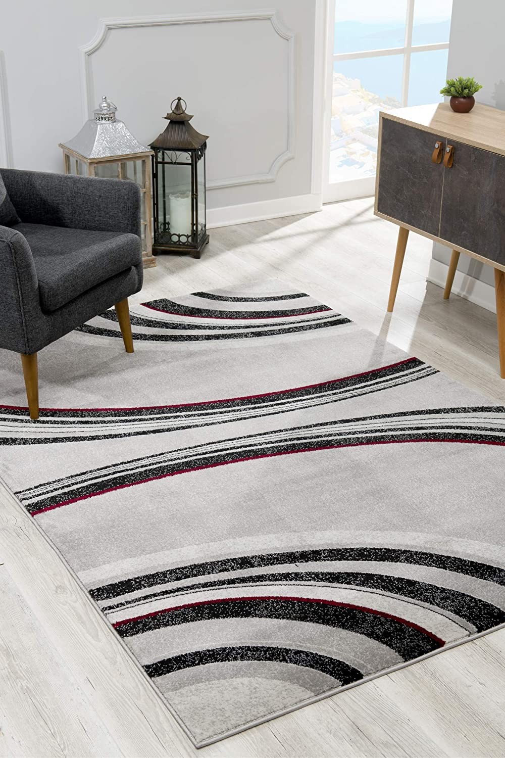4" X 6" Gray Abstract Power Loom Area Rug