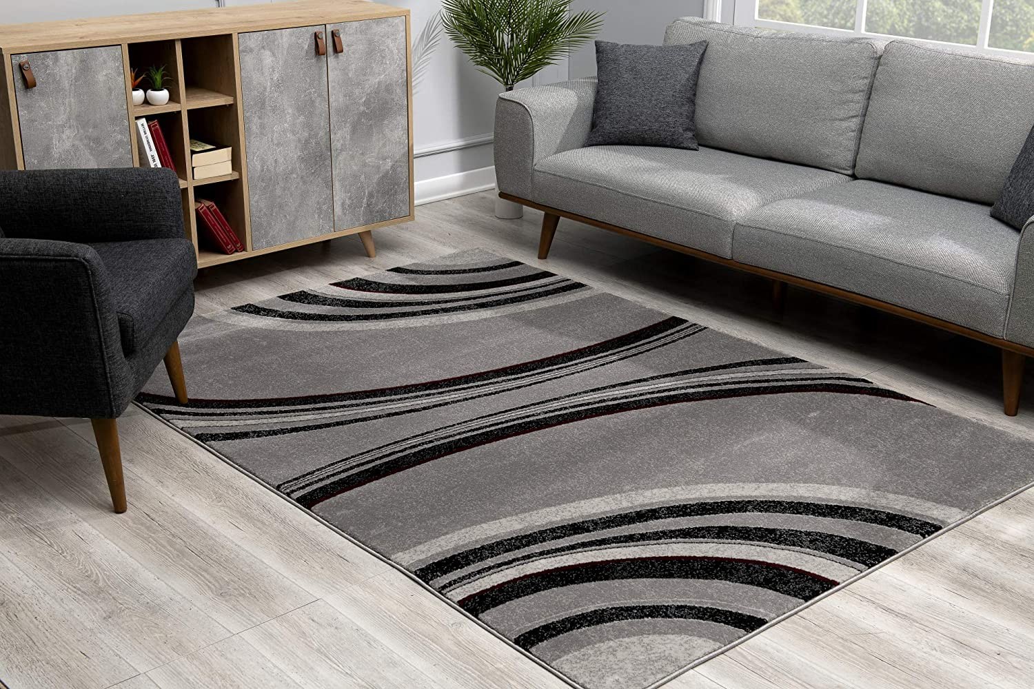 4" X 6" Gray Abstract Power Loom Area Rug