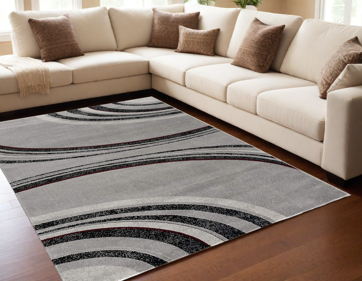 5' X 7' Gray Abstract Dhurrie Area Rug-393816-1