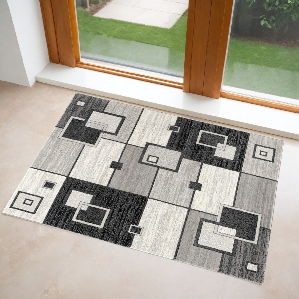 3' X 5' Gray Abstract Power Loom Area Rug-393833-1