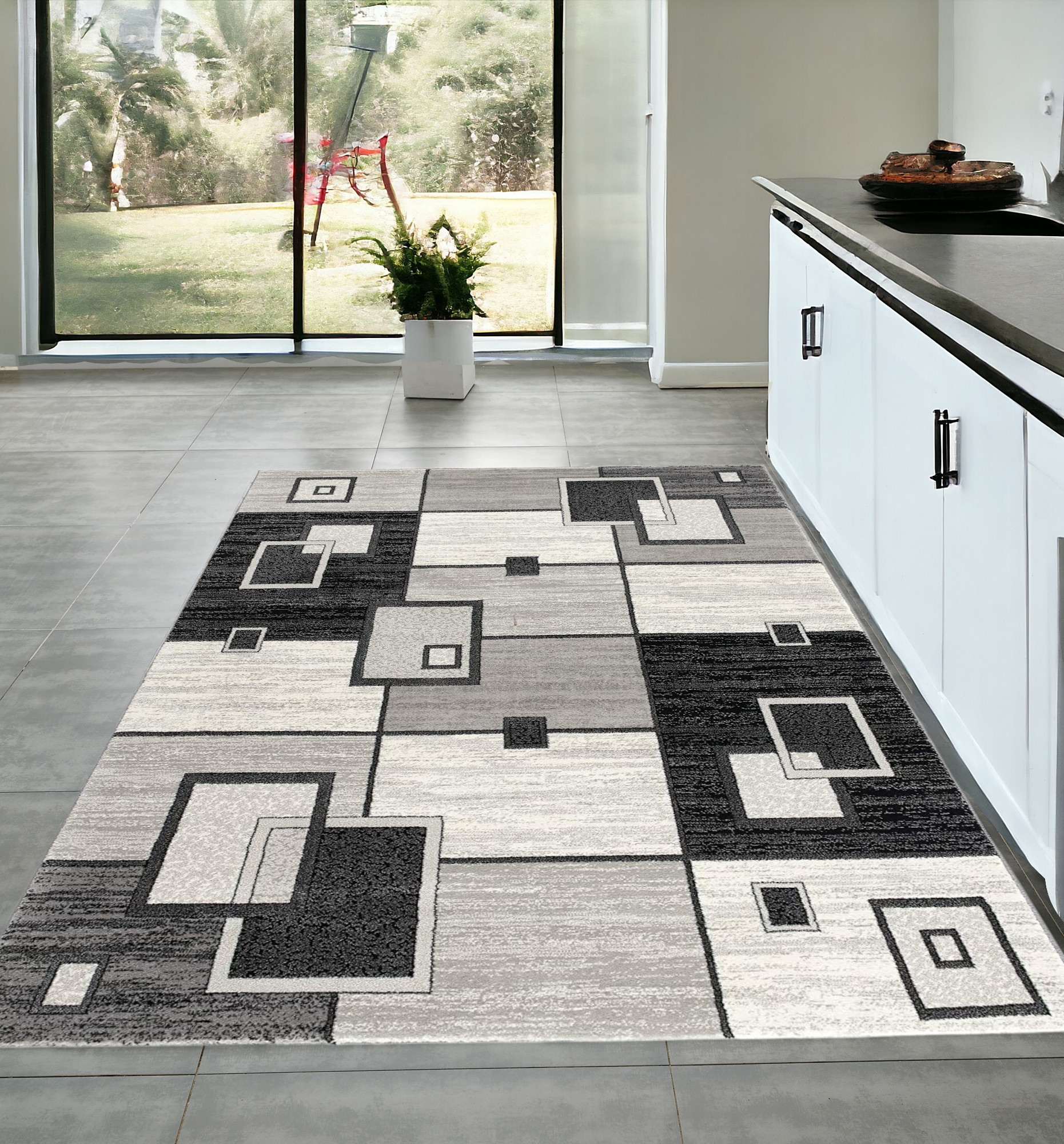 4' X 6' Gray Abstract Power Loom Area Rug-393836-1