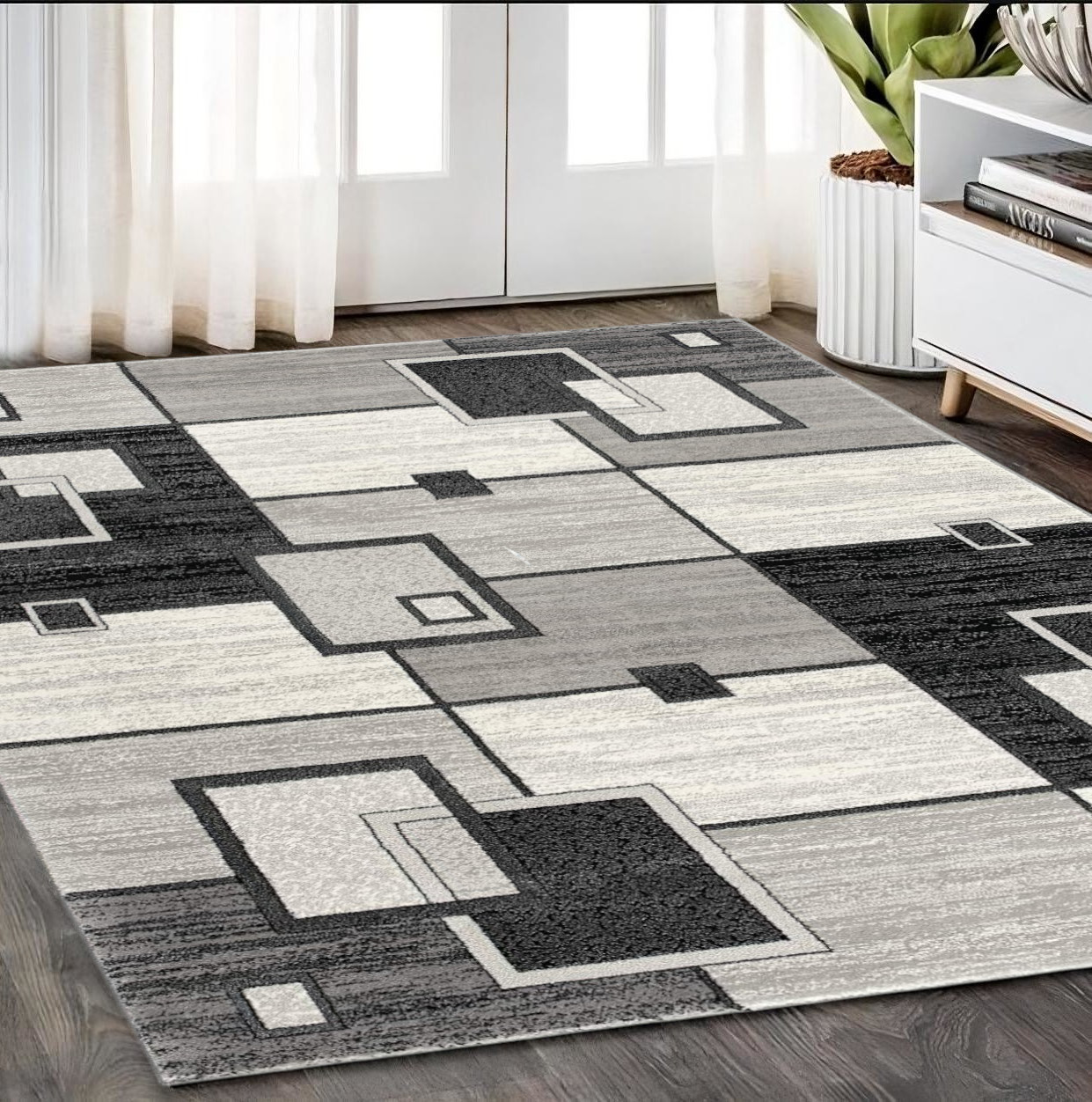 5' X 7' Gray Abstract Dhurrie Area Rug-393837-1