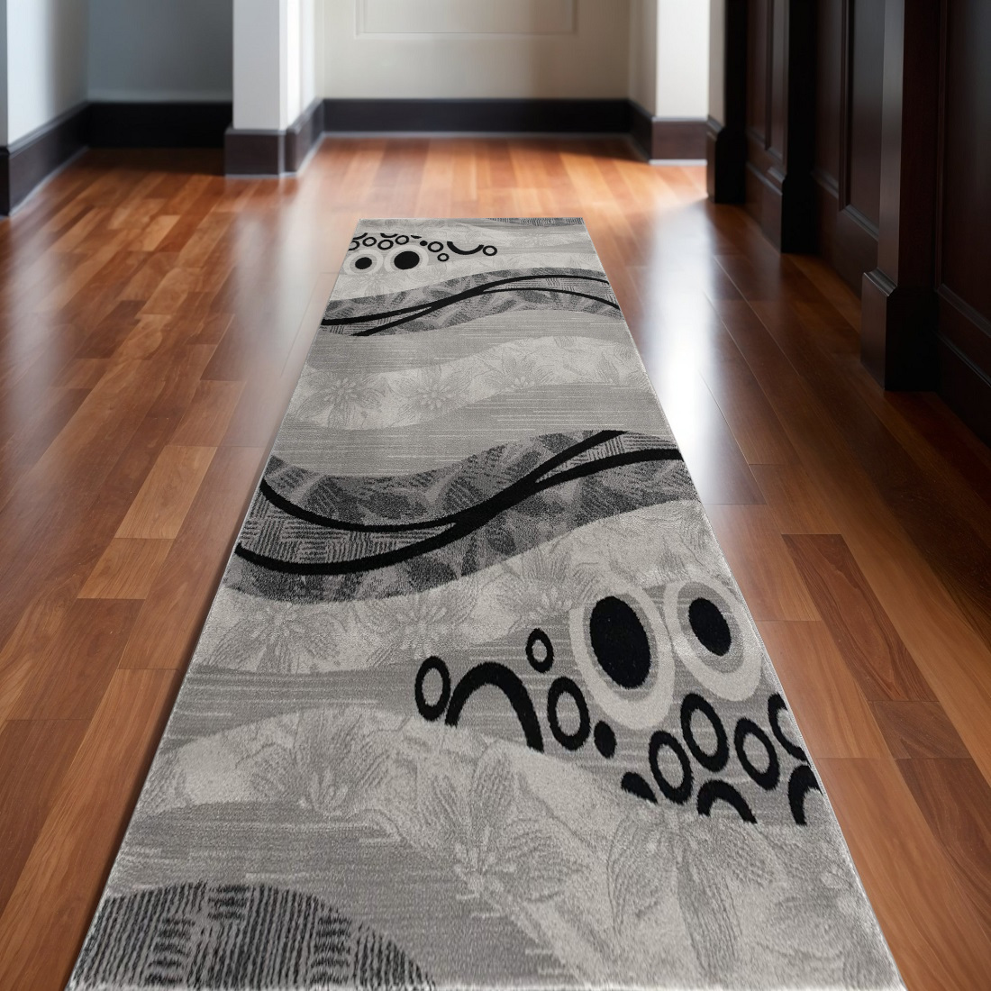 13' Gray And Black Abstract Shag Runner Rug-393842-1