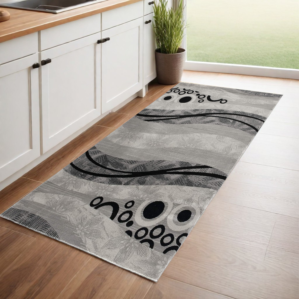 8' Grey Abstract Power Loom Runner Rug-393848-1