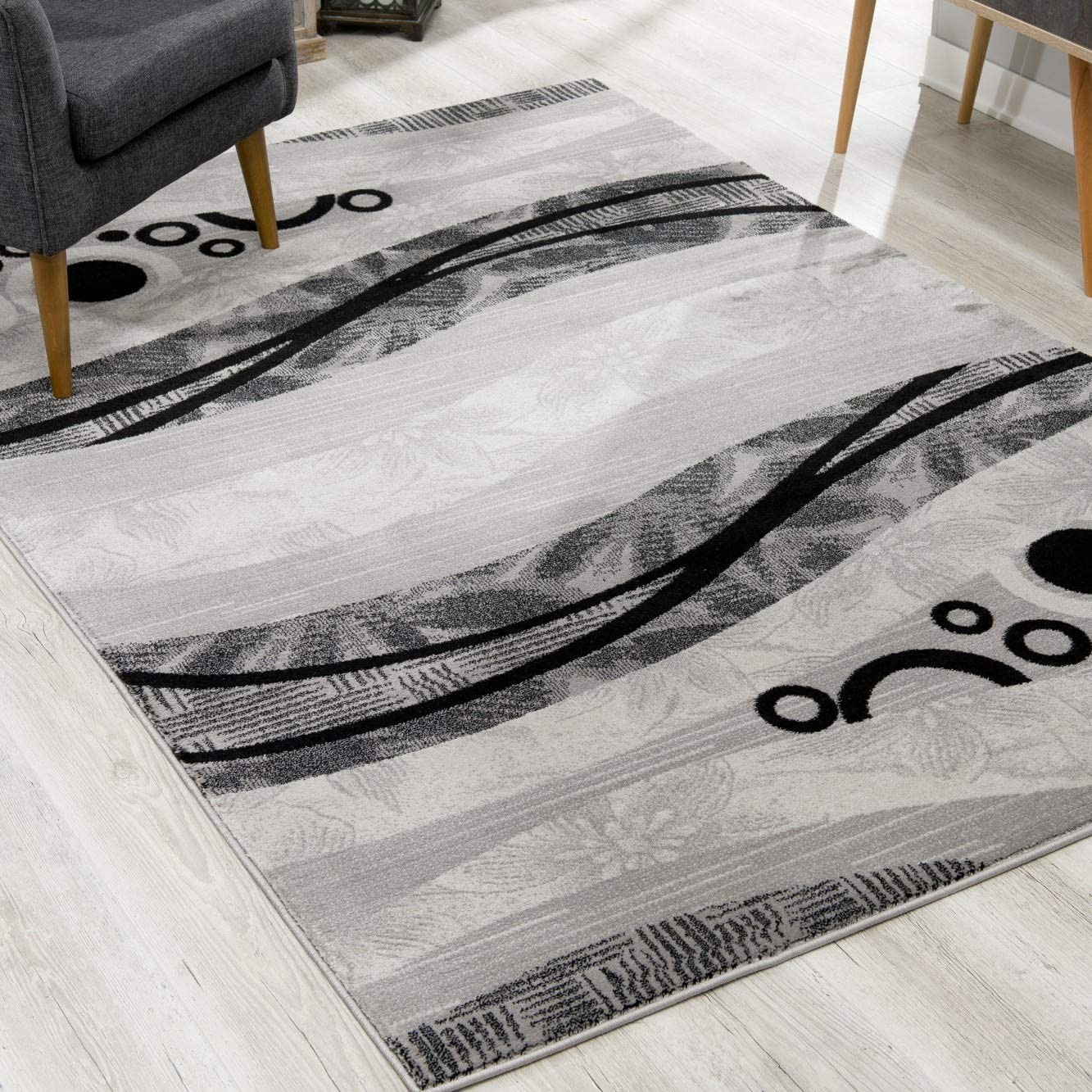 4" X 6" Gray Abstract Power Loom Area Rug