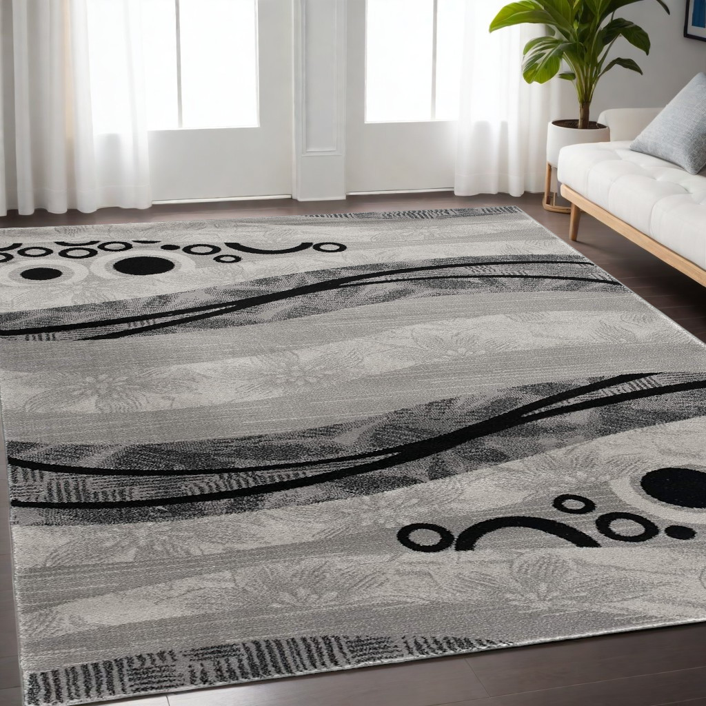 5' X 7' Gray And Black Abstract Area Rug-393851-1