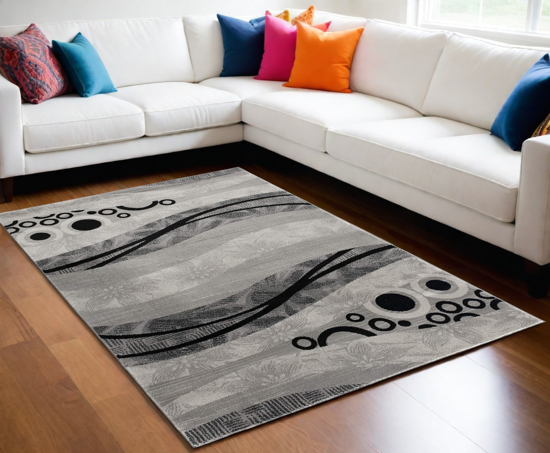 6' X 9' Gray Abstract Dhurrie Area Rug-393852-1