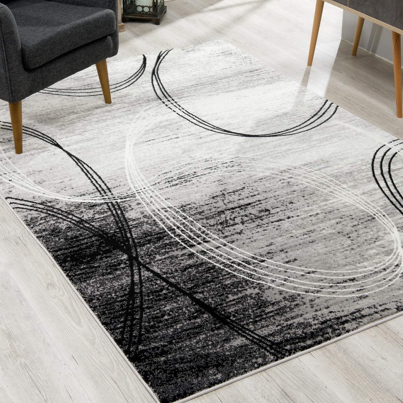 10" Gray Abstract Power Loom Runner Rug